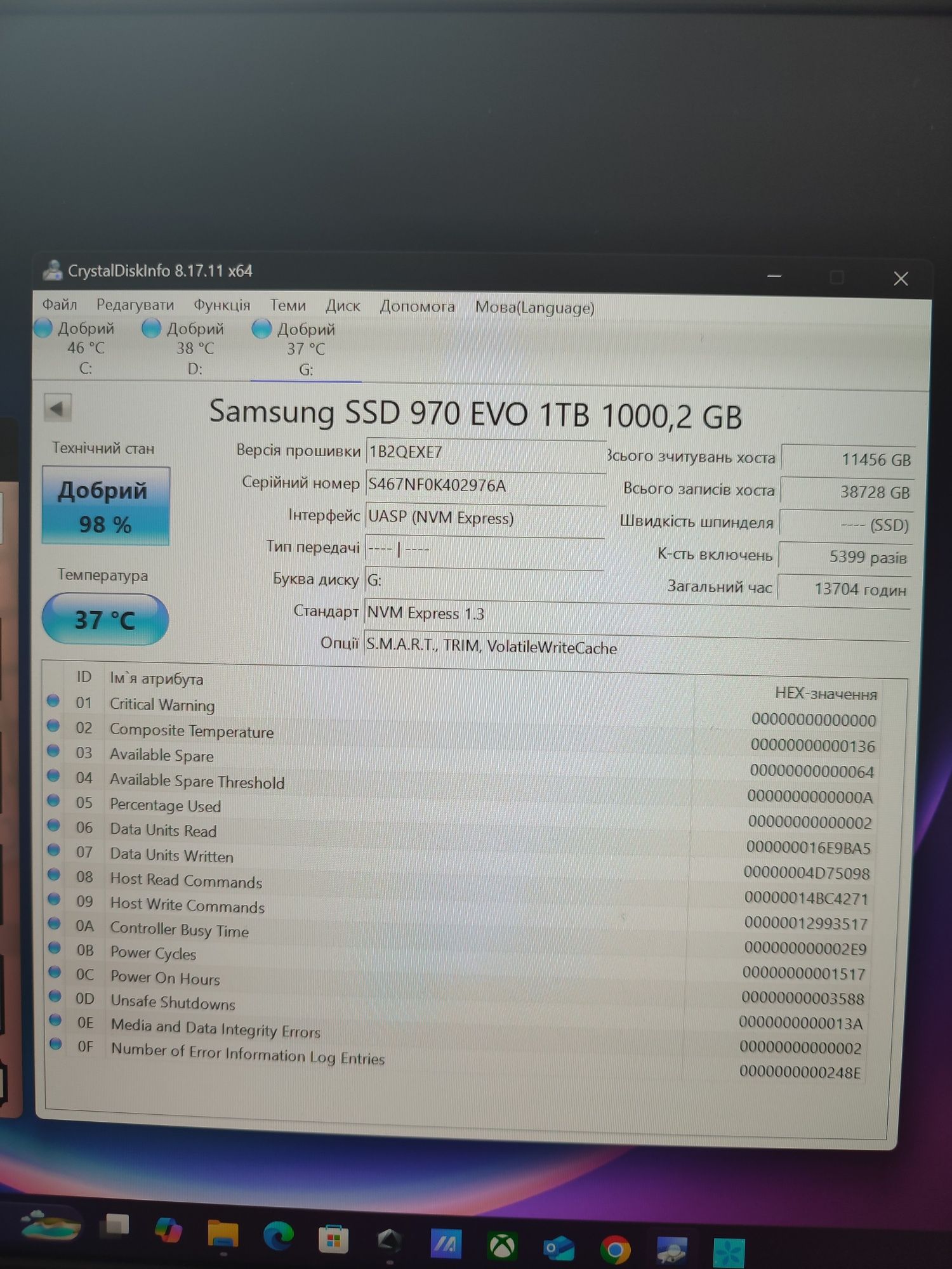 Samsung 970 EVO NVMe M.2 SSD, 1 TB, PCIe 3.0 
 NVMe M.2 SSD, 1 TB, PCI