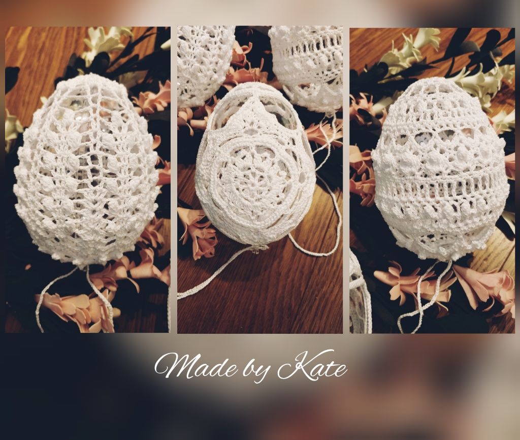 Duże ażurowe ozdobne pisanki zawieszki Komplet Handmade 3 szt