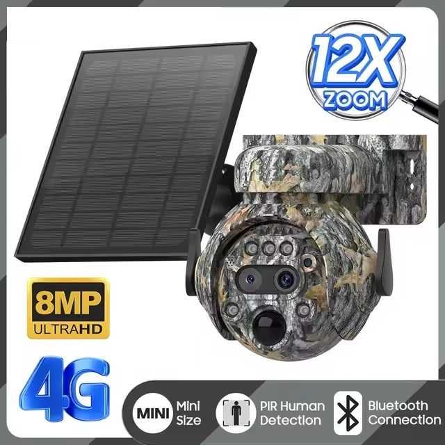 FOTOPUŁAPKA Kamera 6MP 12X zoom SIM SOLAR 4G PTZ 2 obiektywy‼️ podgląd