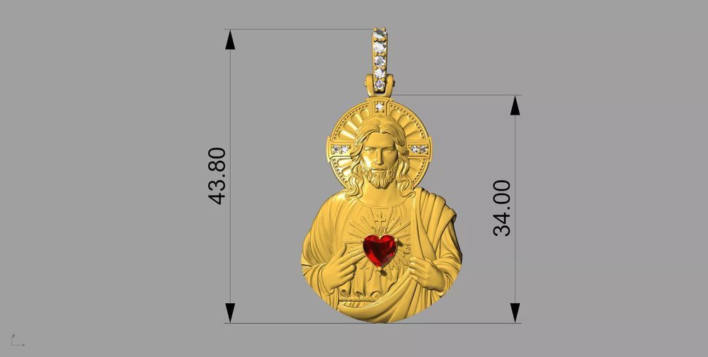 Złota zawieszka Jezusa 14k 585 z żółtego złota pj006y Rubin 25mm