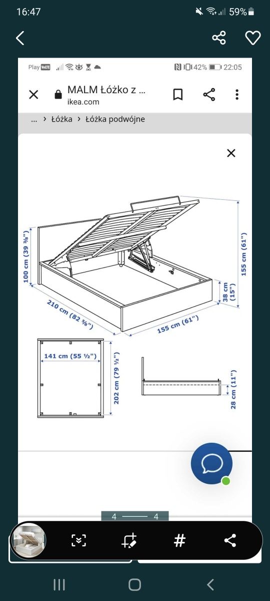 Sypialnia Malm 140/200 pojemnik podnoszone ikea skrzynia