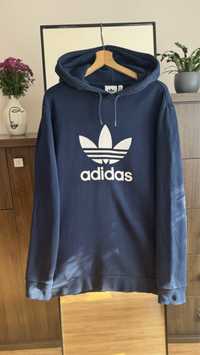 Bluza męska dresowa Adidas, z kapturem, granatowa, bawełna, basic