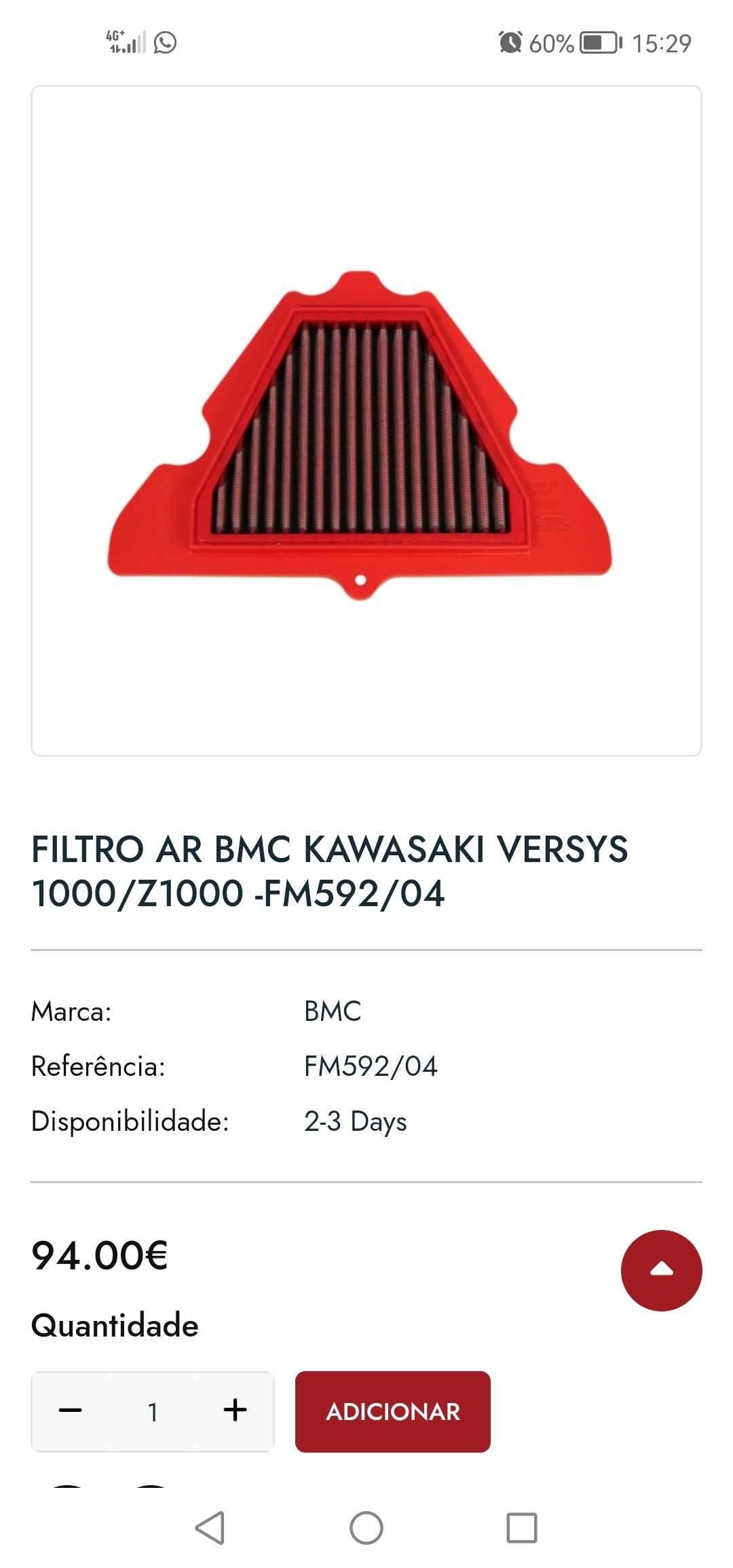 Filtro ar Bmc Kawasaki z1000
