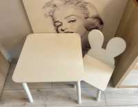 Zestaw stolik dziecięcy krzesło z uszkami królik biały