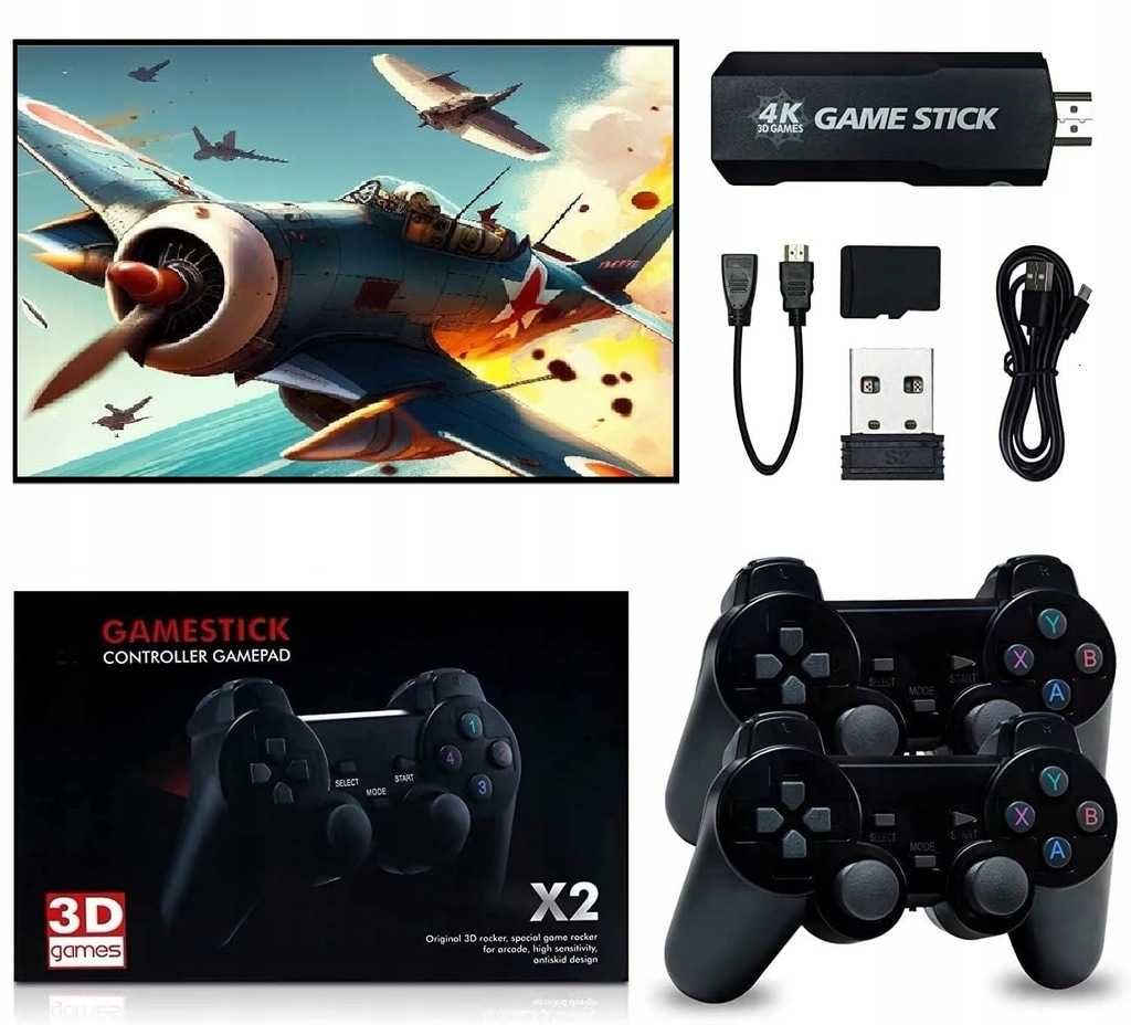 Konsola Retro X2 HDMI Game Stick 64GB 30 000 GIER-2 pady bezprzewodowe