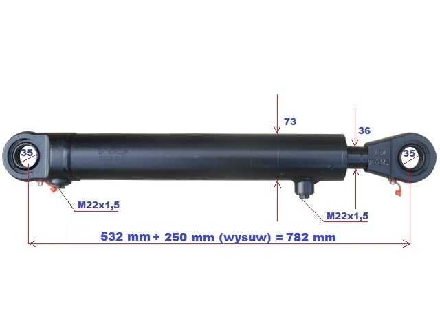 Siłownik hydrauliczny 2-stronny skok / wysuw 250 mm BARDZO MOCNY GRUBY