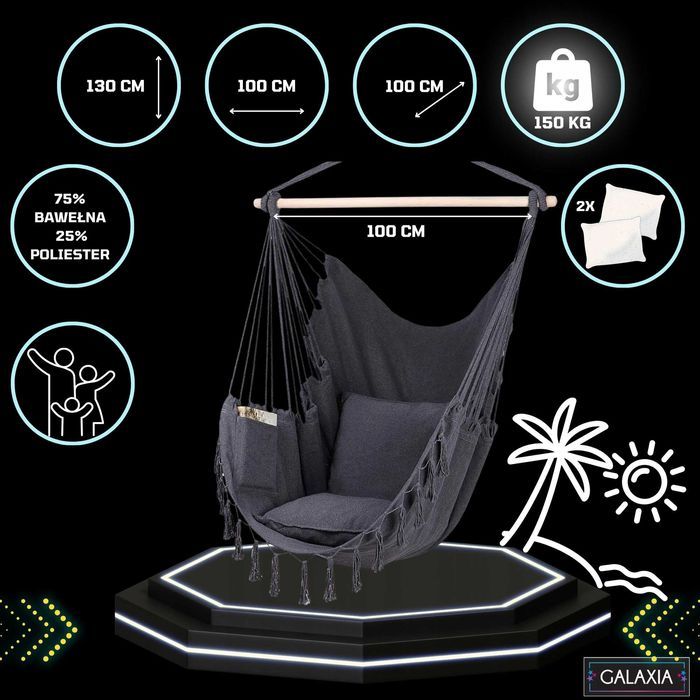 FOTEL WISZĄCY Krzesło Brazylijskie Huśtawka Hamak Ogrodowy Balkon BOHO