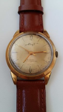 Zegarek Mir Pozłacany 18 kamieni.Vintage.