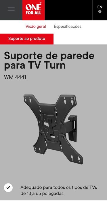 Suporte para TV One for all de 13 a 65° novo