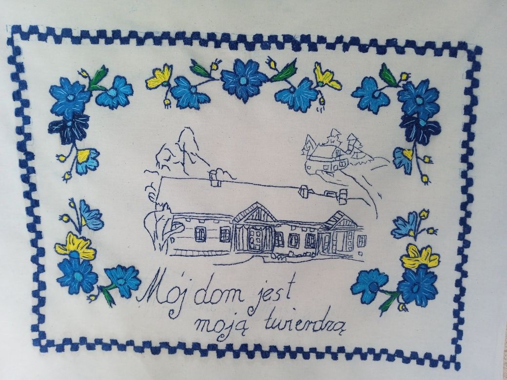 Makatka ścienna ręcznie haftowana nowa.Mój dom jest moją twierdzą.