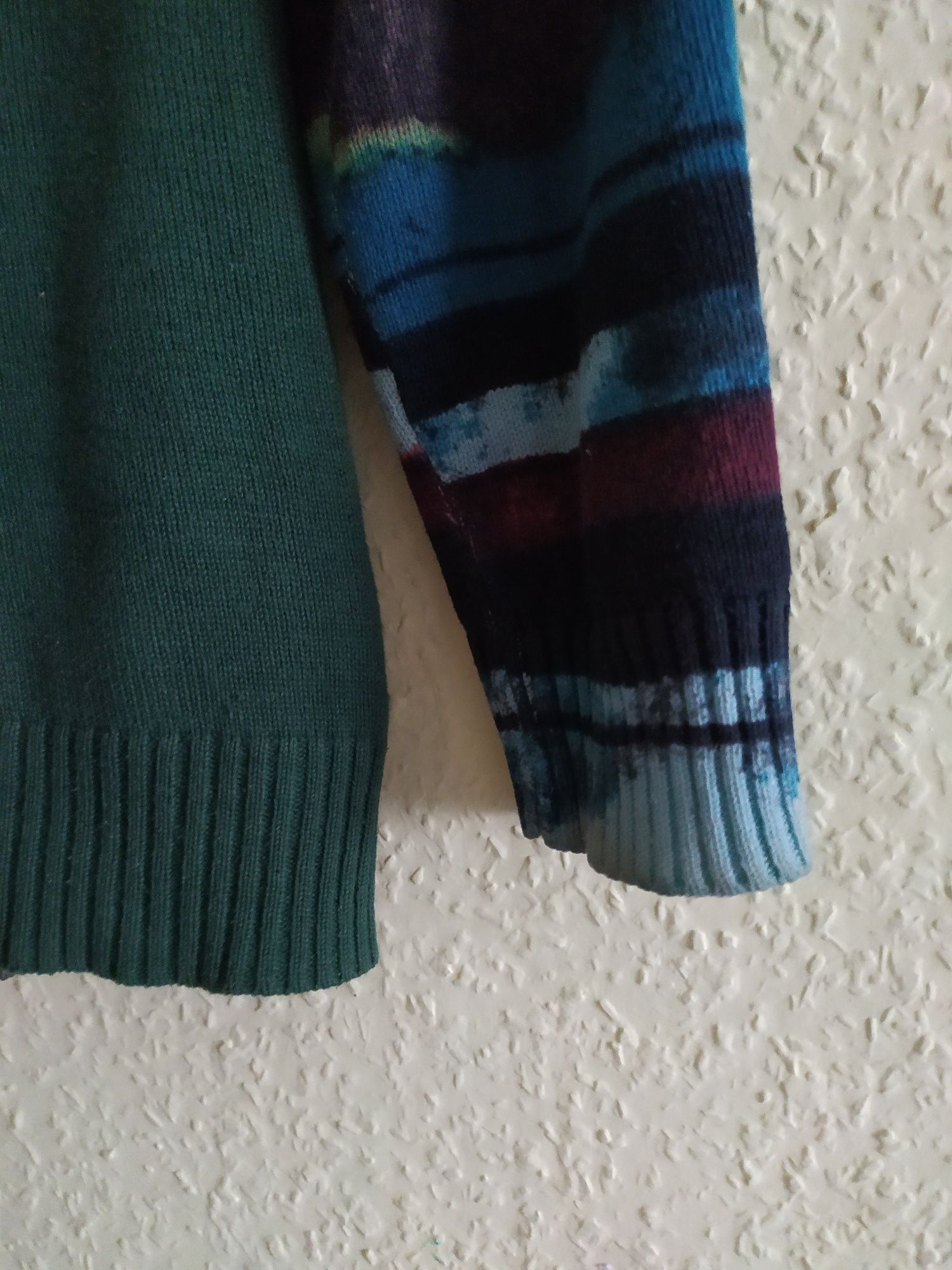 Desigual zielona bluzka, cienki sweter bawełna Boho wzór S