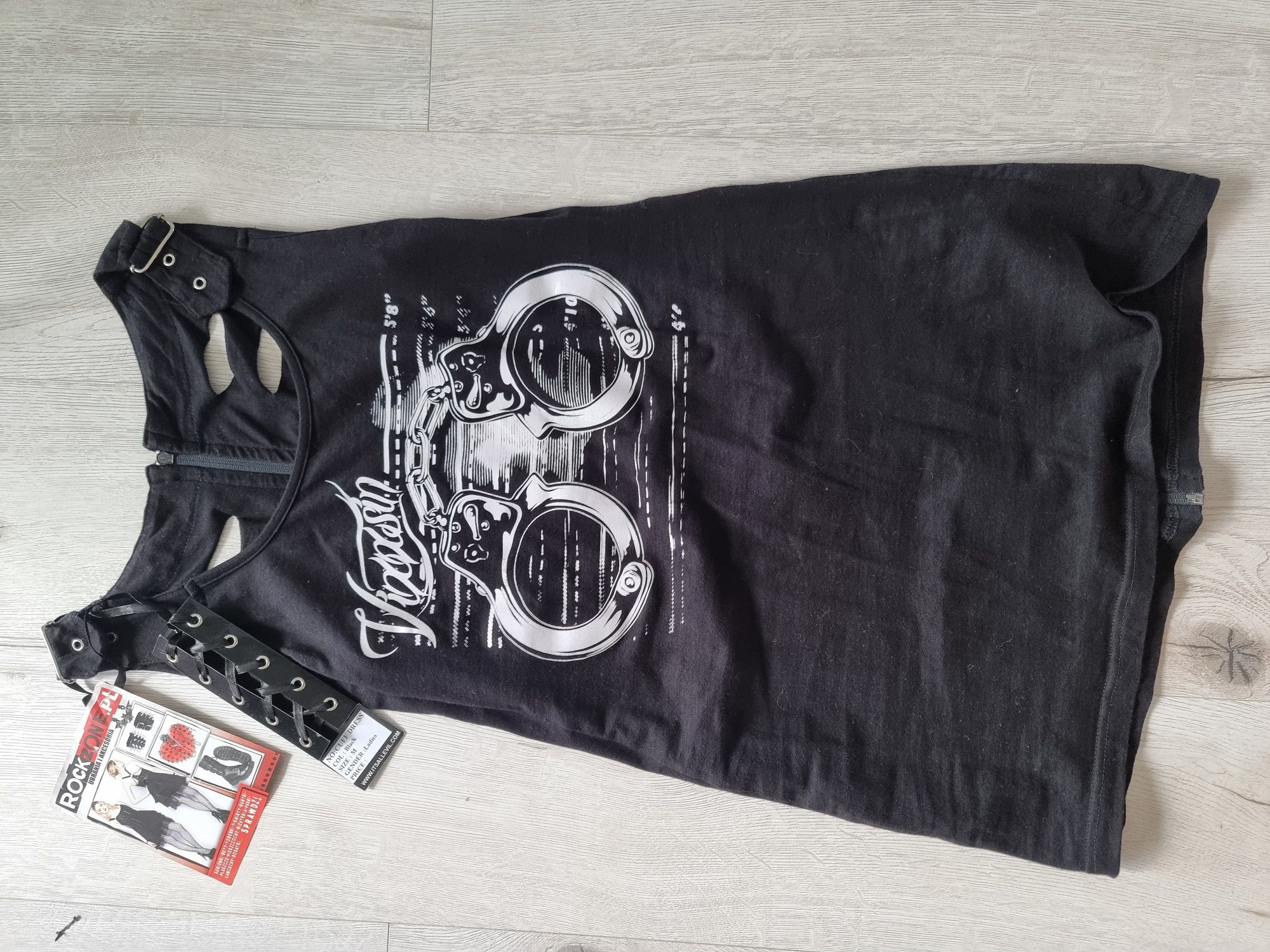 Sukienka tunika z suwakiem z tyłu, kajdanki M punk oi ska hardcore roc