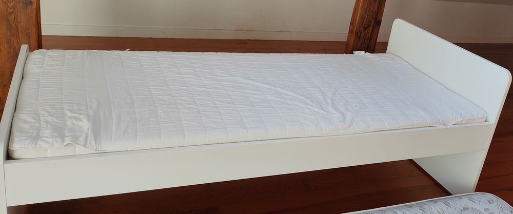 Cama solteiro, Estrutura cama c/estrado ripas, branco 90x200cm, bom es