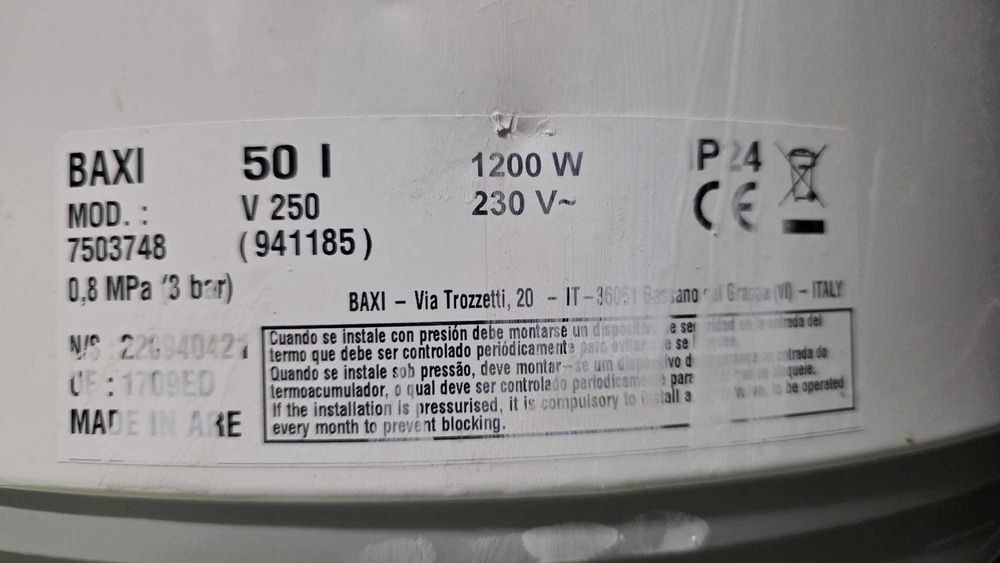 Cilindro/ termoacumulador  50 L, Baxi