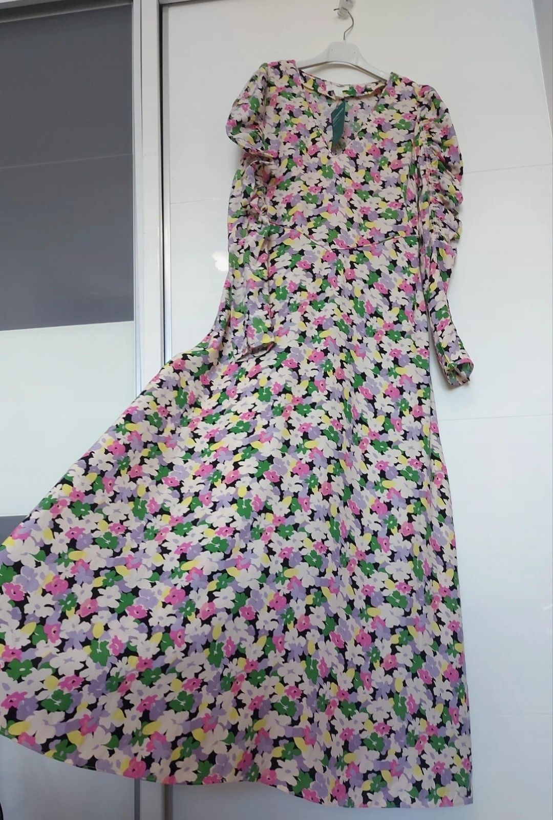 Długa sukienka H&M kwiecista wielobarwna łączka r.S/M 36/38