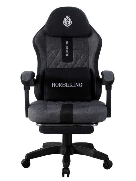 FOTEL GAMINGOWY HORSEKING Z podnóźkiem obrotowy do gry  szary czarny