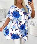 Bluzka, tunika plus size, dekolt, kwiaty, 50/52/54/56