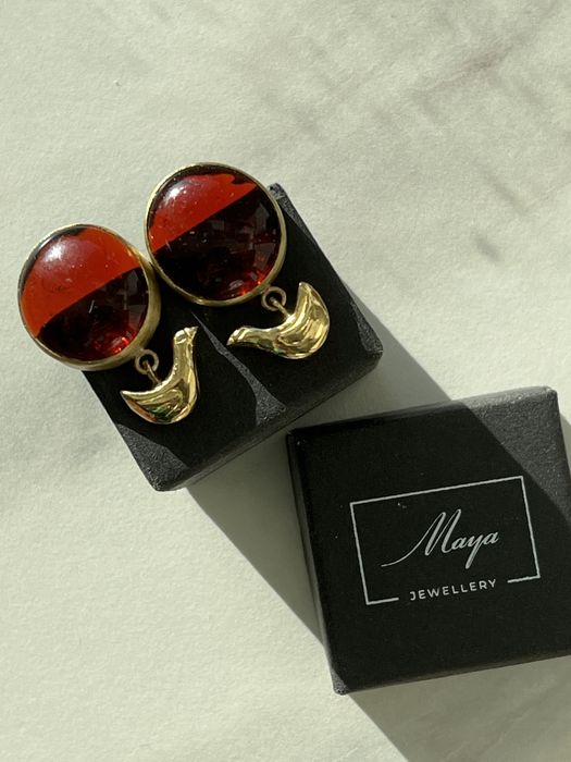 Дизайнерські етно кульчики сережки скло латунь