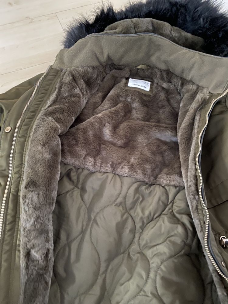 Zara Girls Parka kurtka zimowa ocieplana kożuszek kaptur 164 cm