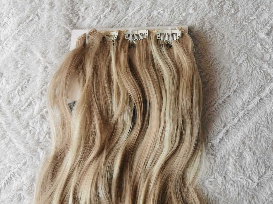 Doczepiane włosy clip in 65 cm pasma blond