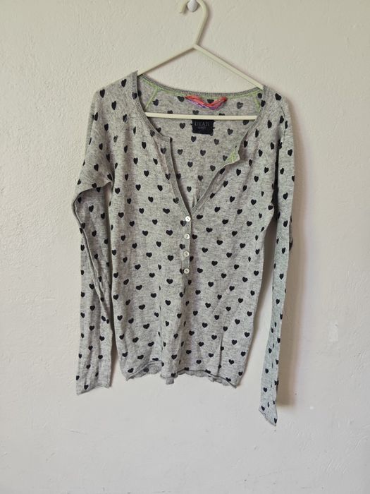 Bawełna + kaszmir Dear cashmere M szary sweterek / sweter w serduszka