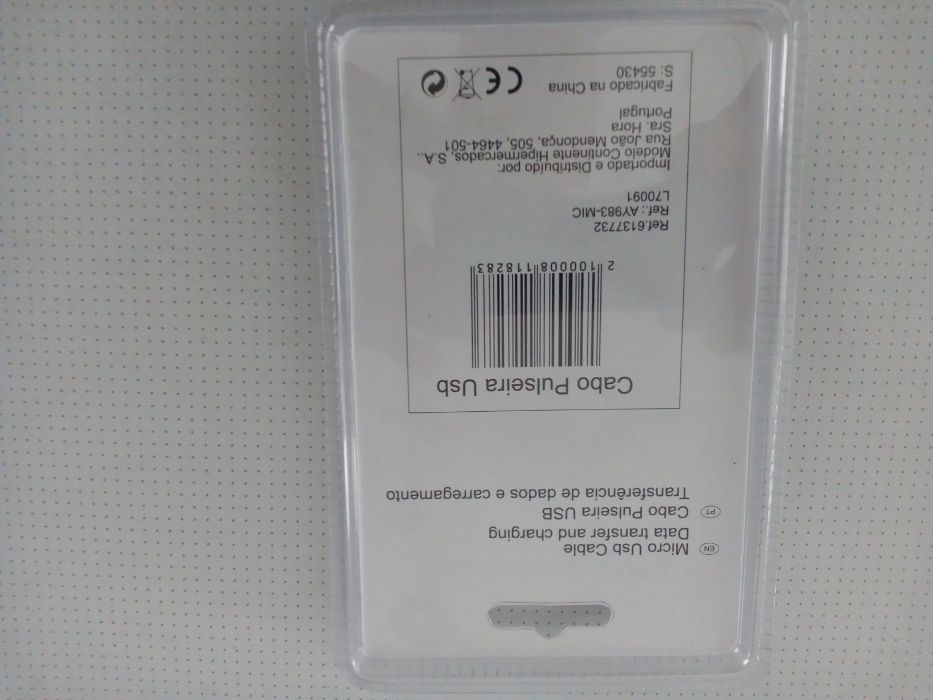 Pulseira Cabo USB preto de 20 cm para Android - NOVO - PORTES GRÁTIS