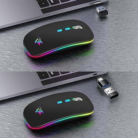 bezprzewodowa ładowalna mysz optyczna usb z adapterem typu c vv
