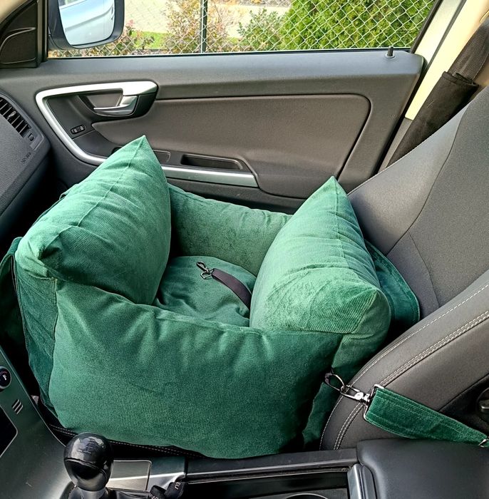 Transporter fotelik samochodowy dla psa welurowy zielony HUZO