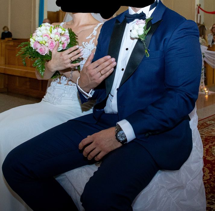 Garnitur ślubny, smoking Lancerto Lincoln NAVY, 176/112/92 + koszula