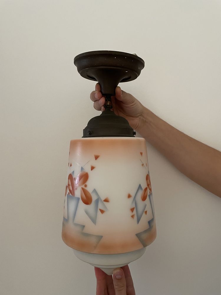 Lampa szklana mosiężna art deco