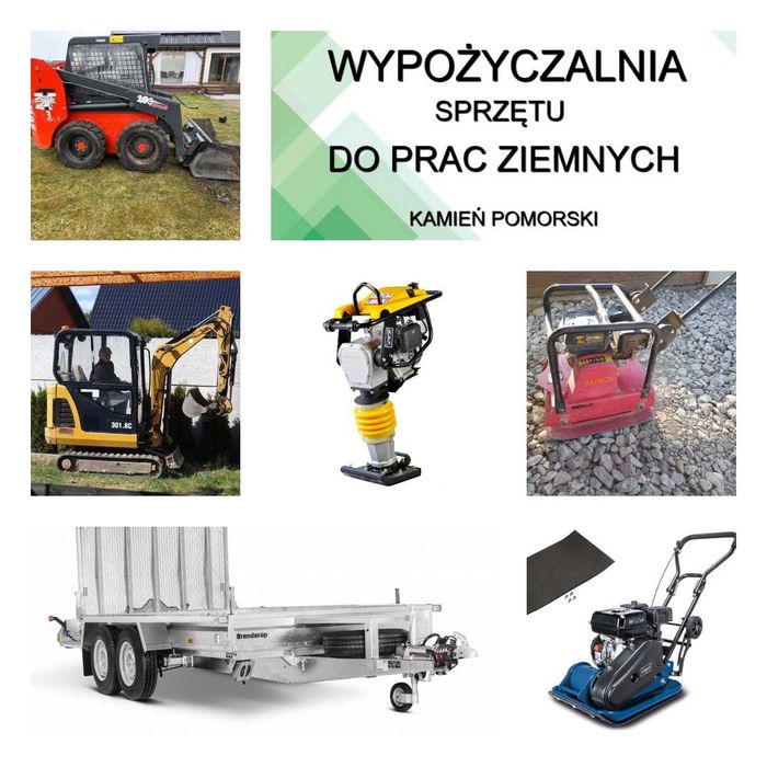 Wynajem minikoparki, miniładowarki, przyczepy. Usługi. Wypożyczalnia.