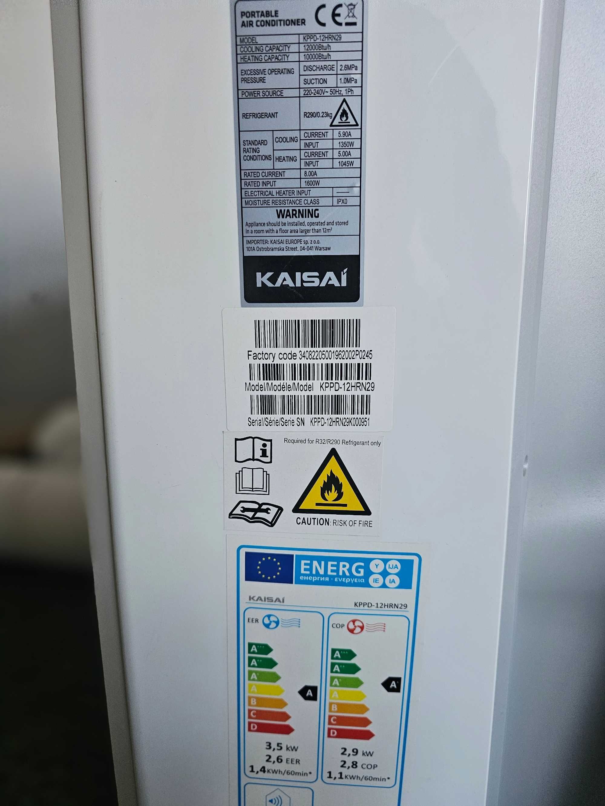 Klimatyzator przenośny Kaisai 3,5kW KPPD-12HRN29