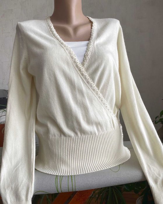 Кофточка для нареченої, ангора, кашемір, вишивка бісером, р.46.