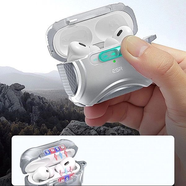 Etui Esr Cyber Flicklock Halolock MagSafe na Airpods Pro 1 / 2 - srebr