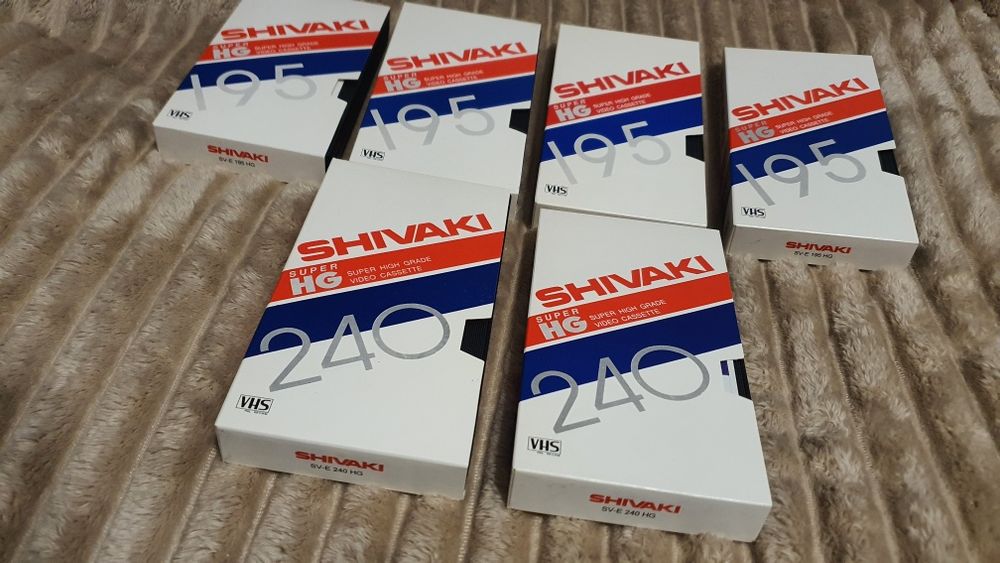 Kaseta VHS SHIVAKI E-195 x 4szt, E-240 x 2szt. Zestaw 6szt. Japan