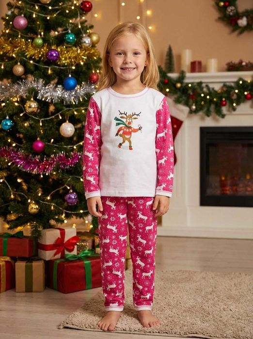 Утеплена Новорічна піжама для хлопчиків та дівчат 74-104 см з начісом