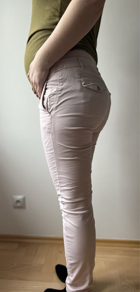 Pudrowy róż, spodnie ciążowe H&M Maternity r. 40