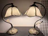zestaw lamp do sypialni mosiądz szkło - stylowe 3szt