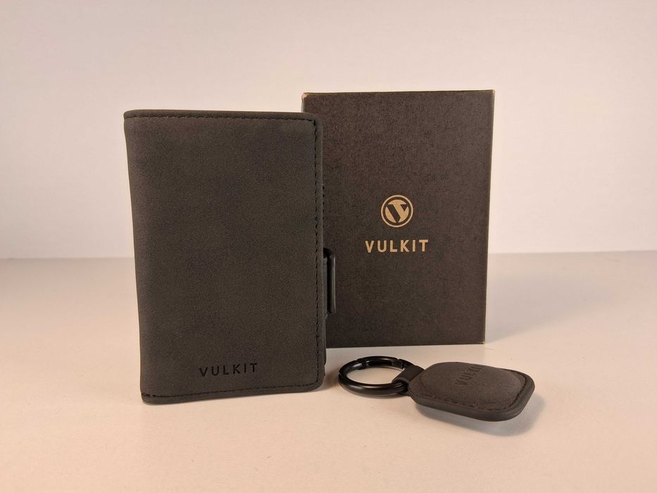 E023 Portfel VULKIT Aluminiowy Etui Na Karty Skórzane Czarny