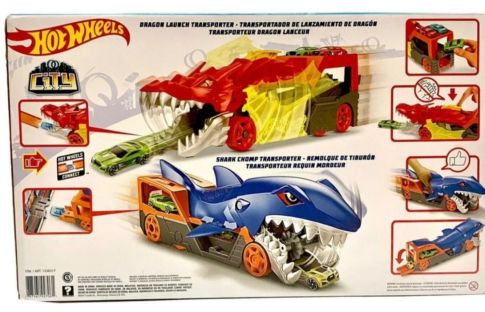 Автовоз hot wheels акула + автовоз дракон набір машинок 10шт вилс трек