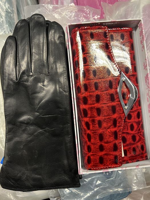 Portfel skorzany + rękawiczki skorzane