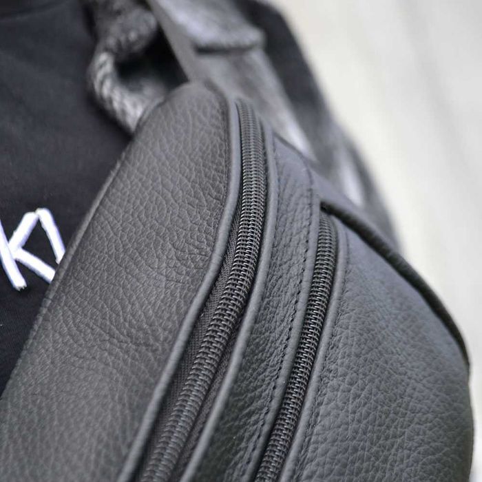 Кожаная качественная бананка. Мужская, черная сумка из кожи.