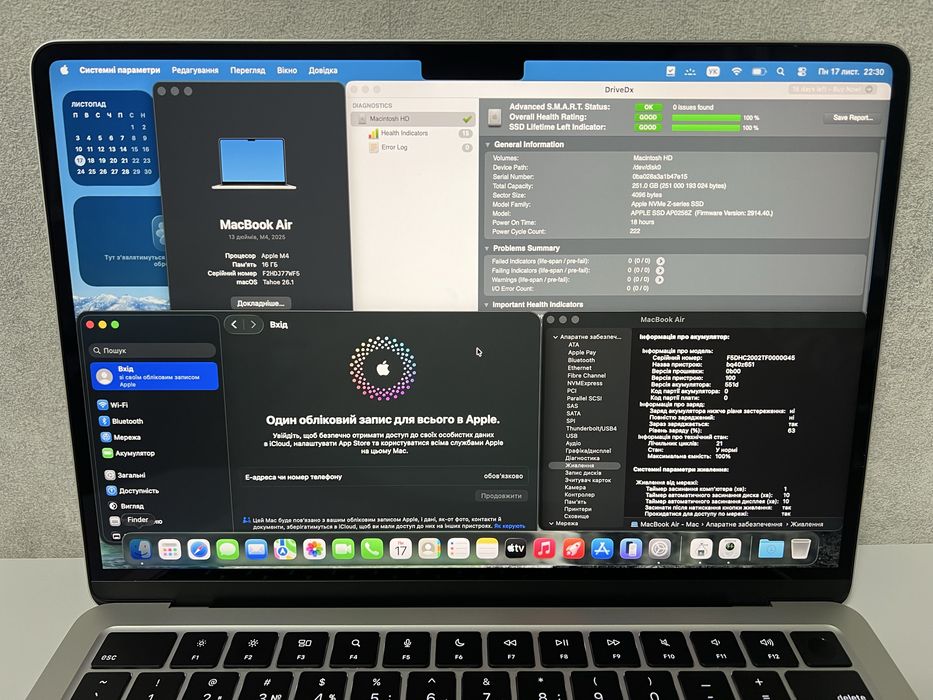 MacBook Air M4 16/256. Silver. Состояние нового. 21 цикл.