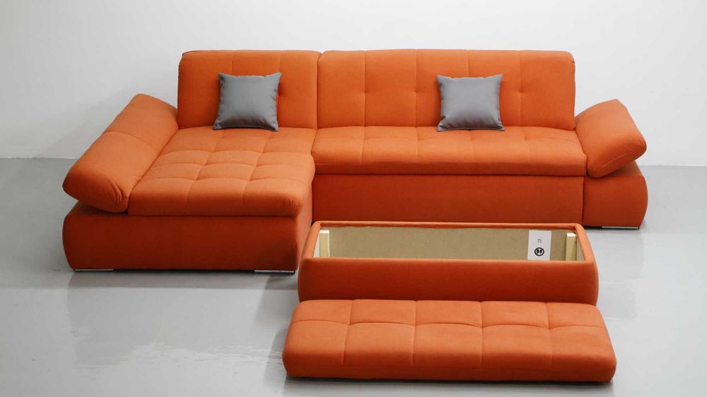 TKC Narożnik z funkcją spania PUFA pomarańczowy rozkładana rogówka sof