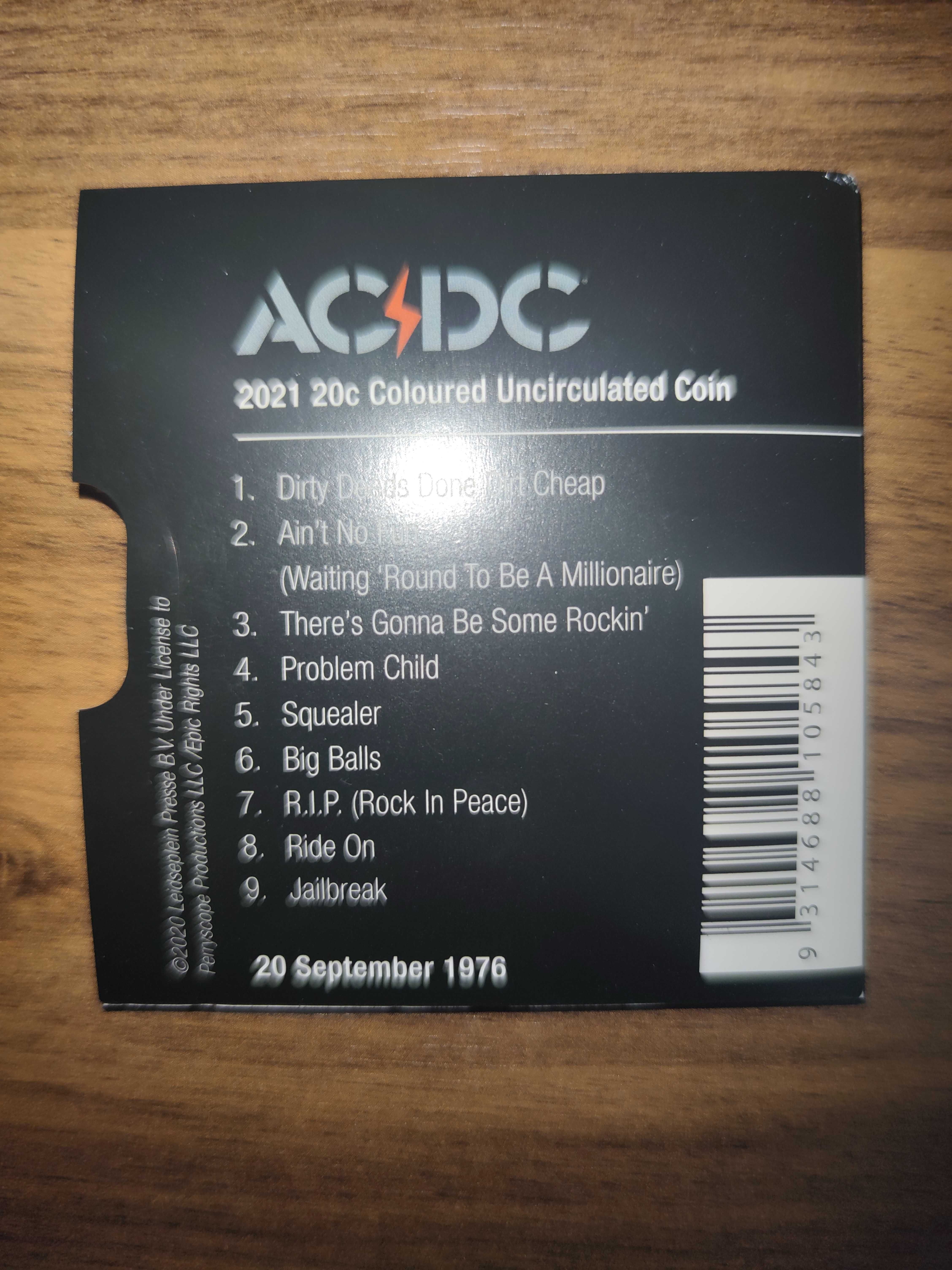 Монета. Австралія.40 р."Dirty Deeds Done Dirt Cheap"гурту AC/DC