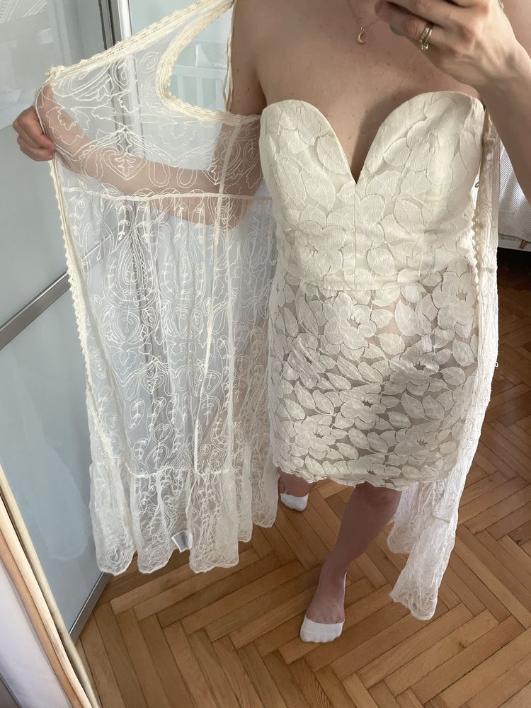 Asos boho sukienka + boho narzutka L biała panienski ślub koronka