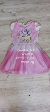 Pudrowo biala sukienka z Peppą Peppa Pig rozm.110/116 cm