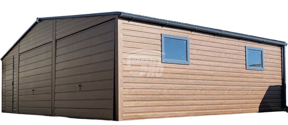 Garaż blaszany 8x6m  2x Brama drzwi 2x okno drewnopodobny Dach GP599