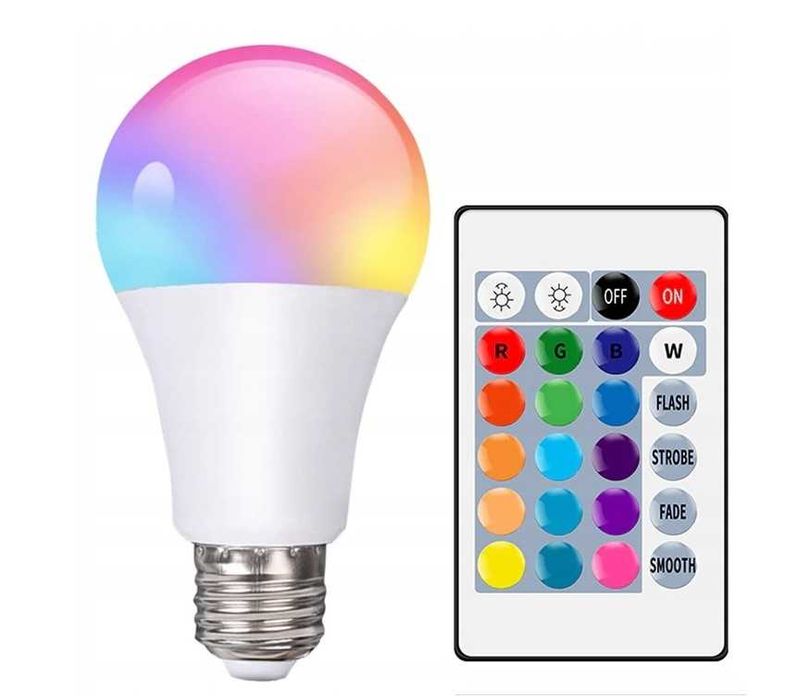 LED - żarówka kolorowa RGB E27 8W z pilotem - Rumia
