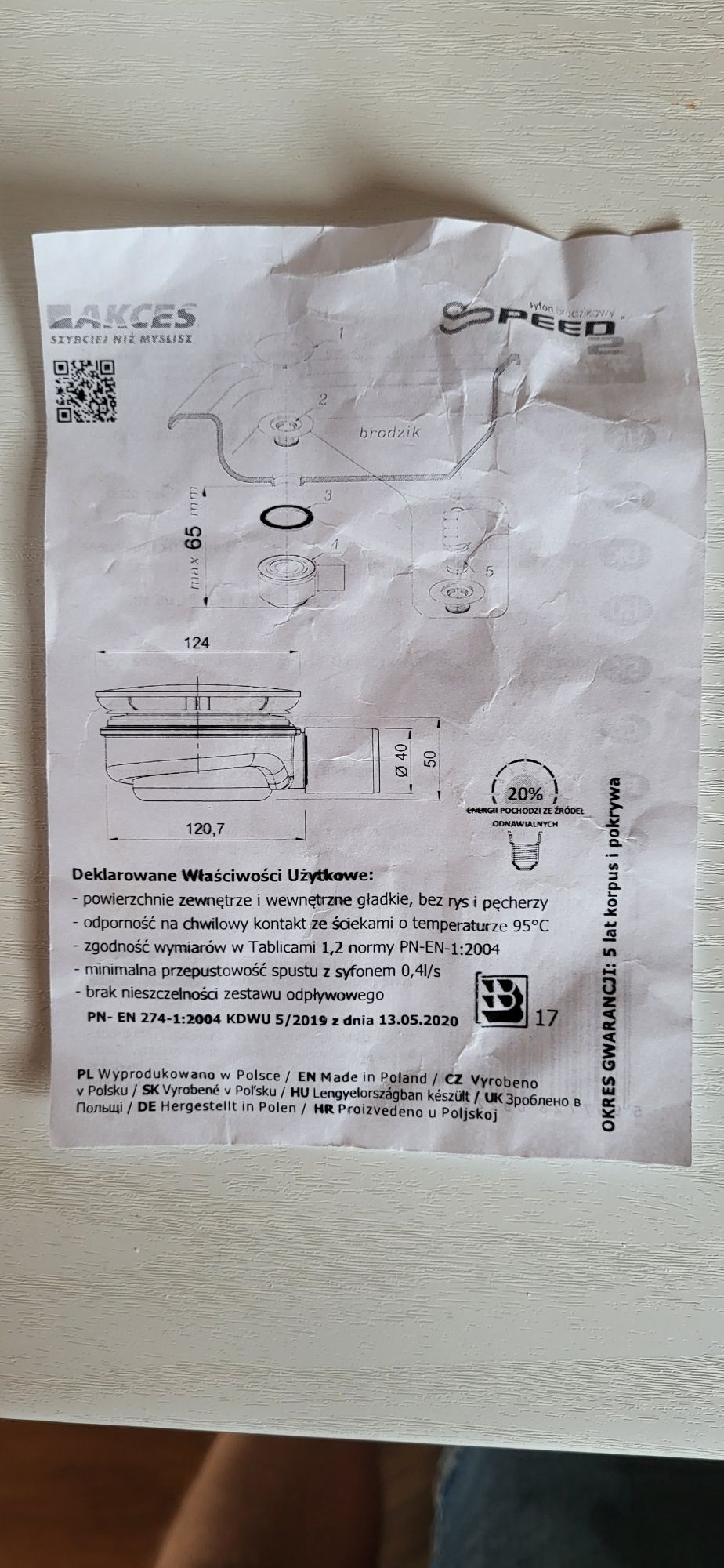 Syfon brodzikowy niski akces speed 2 90mm srednica
